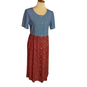 Vtg 90s denim n calico floral dress